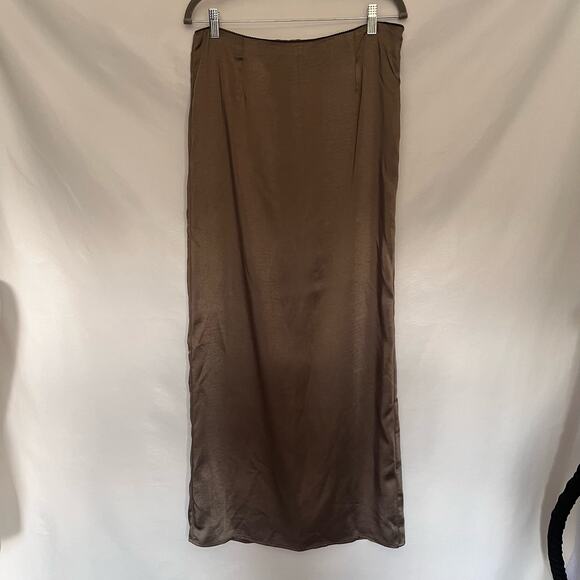 Motel Satin Maxi Slip Skirt Sz M Olive Y2K Whimsigoth Indie Sleaze Satin Grunge - Picture 11 of 14